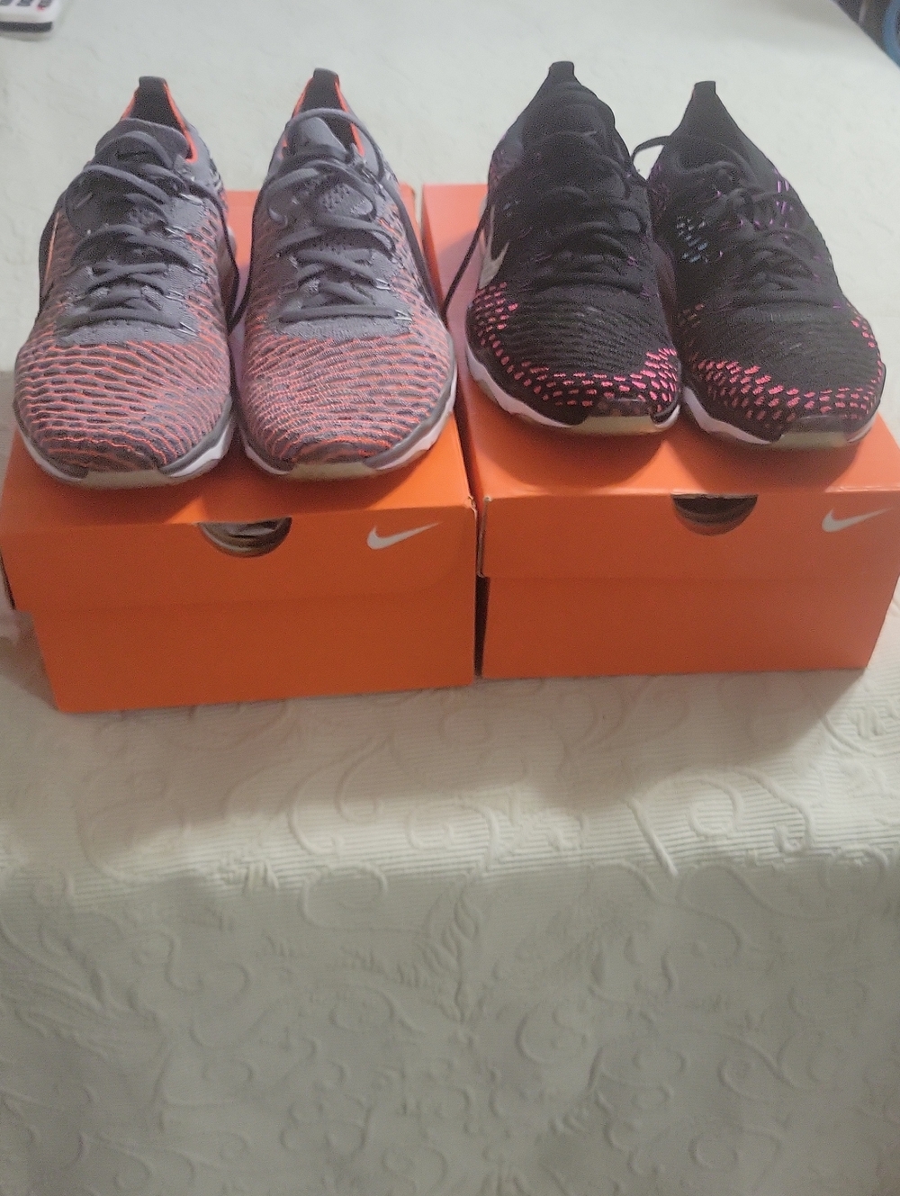 Nike Flyknit Running Shoes - Gray/Pink & Black/Pink (Two Pairs)
